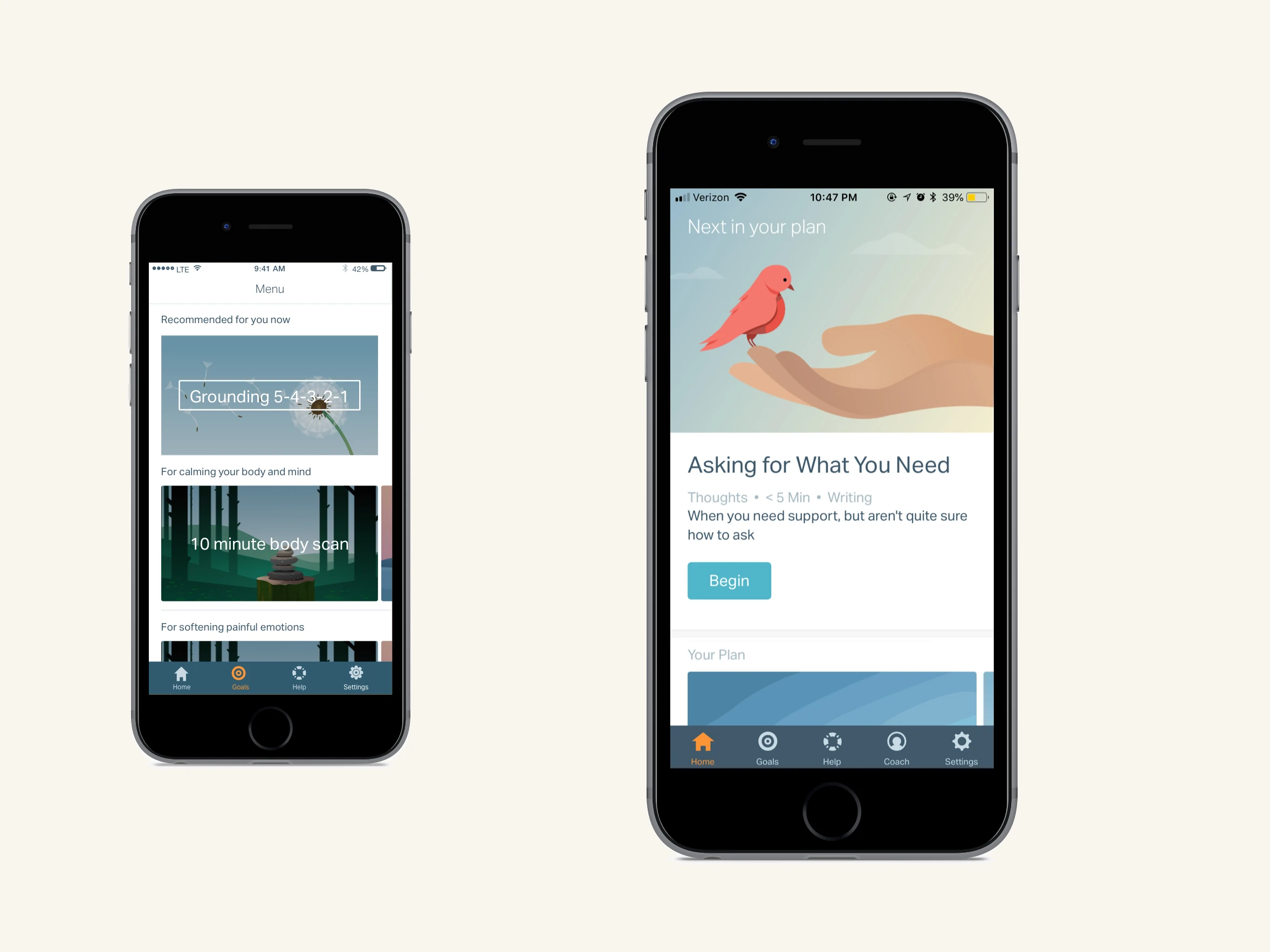 Two iPhone mockups showing the v1 and v2 homepage.